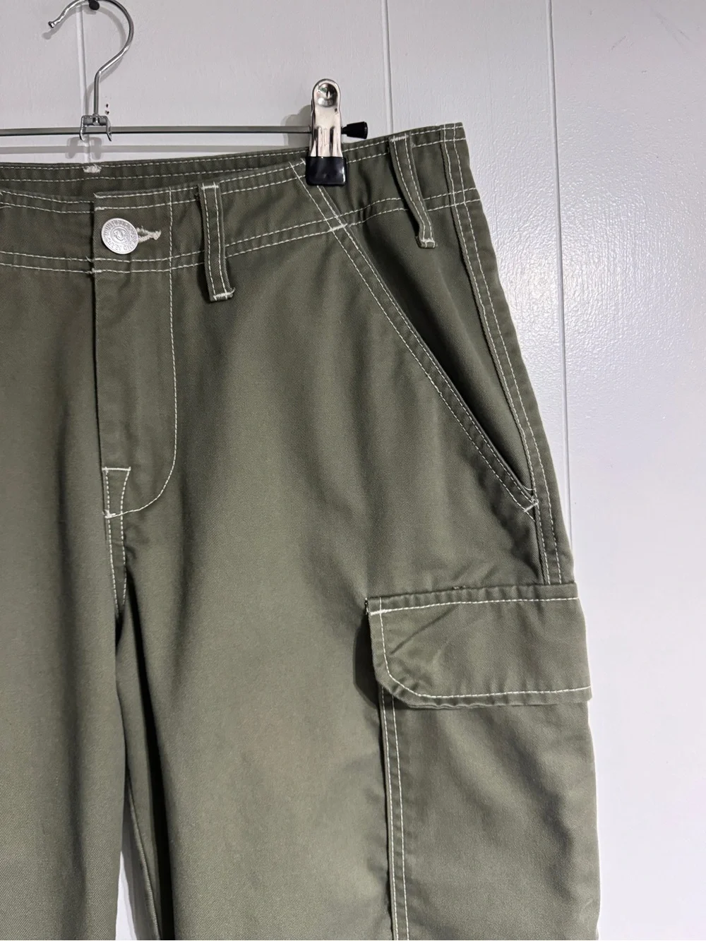True Religion Olive Green Cargo Pants 30 Cotton Twill Regular Fit Button Zip